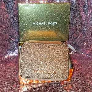 MK x-small rose 🌹 gold leather glitter box